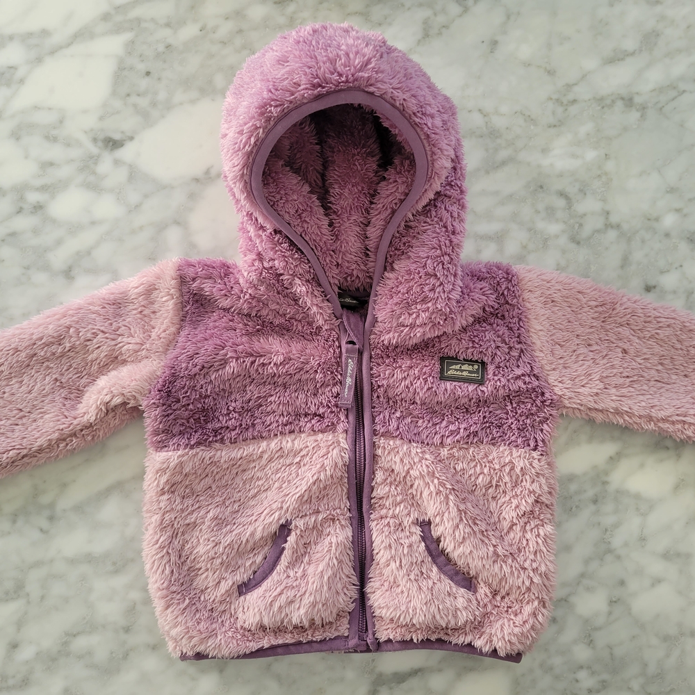 Eddie Bauer Baby Pink Purple Fuzzy Fleece Hoodie